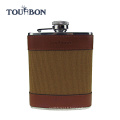 Tourbon 4oz en cuir gravé en cuir liqueur cas antique en acier inoxydable vin carafe / pots